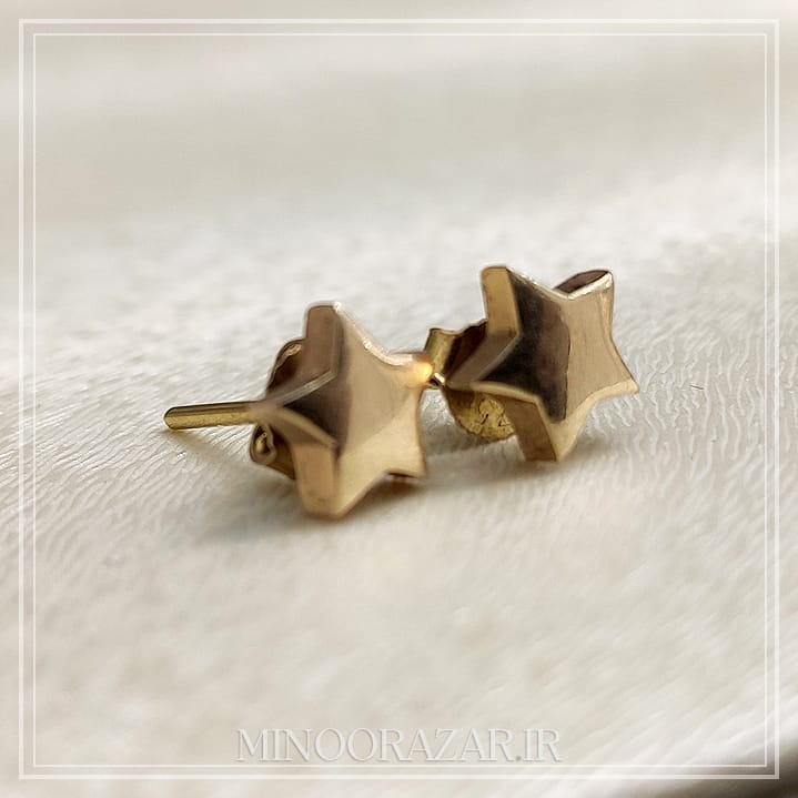 G115 گوشواره طلا طرح ستاره سهبعدی (جفت) – (۱.۱۷ گرم) - Image 1