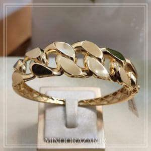 بنگل طلا طرح زنجیری حلقه‌ای بزرگ با زیر مشبک